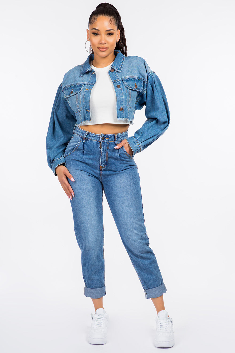 American Bazi Pleated High-Waist Jeans