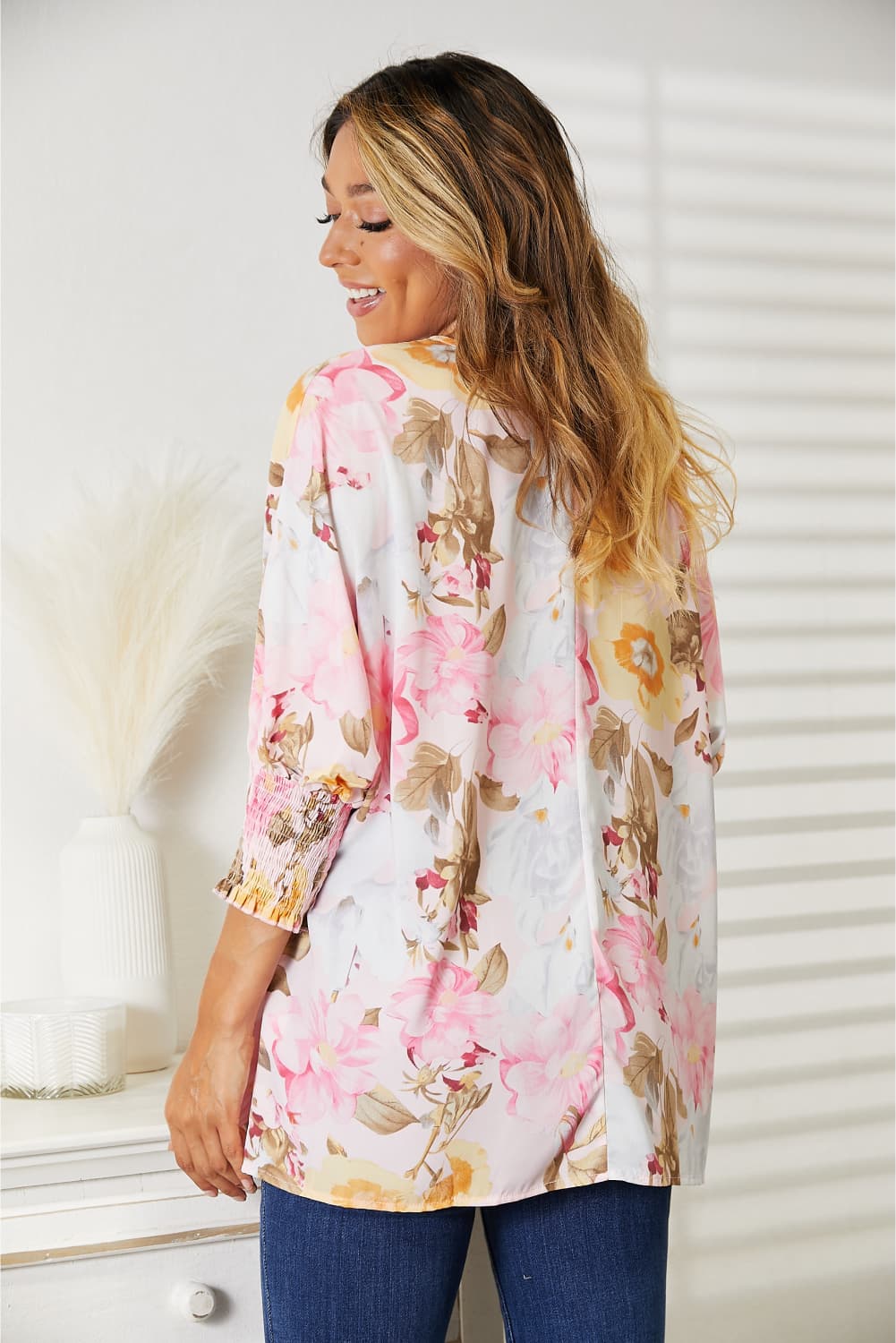 Double Take Floral Round Neck 3/4 Sleeve Top