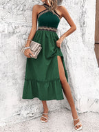 Devine Ruffled Slit Sleeveless Midi Dress - Elegant & Chic