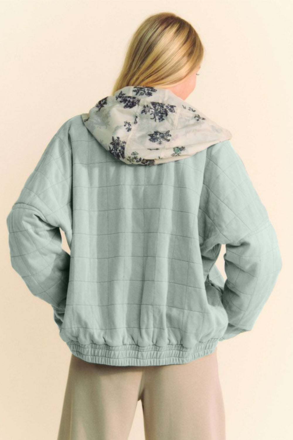 Davi & Dani Quilted Zip-Up Oversized Dropped Shoulder Jacket