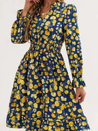Floral Smocked Ruffled Flounce Sleeve Midi Dress