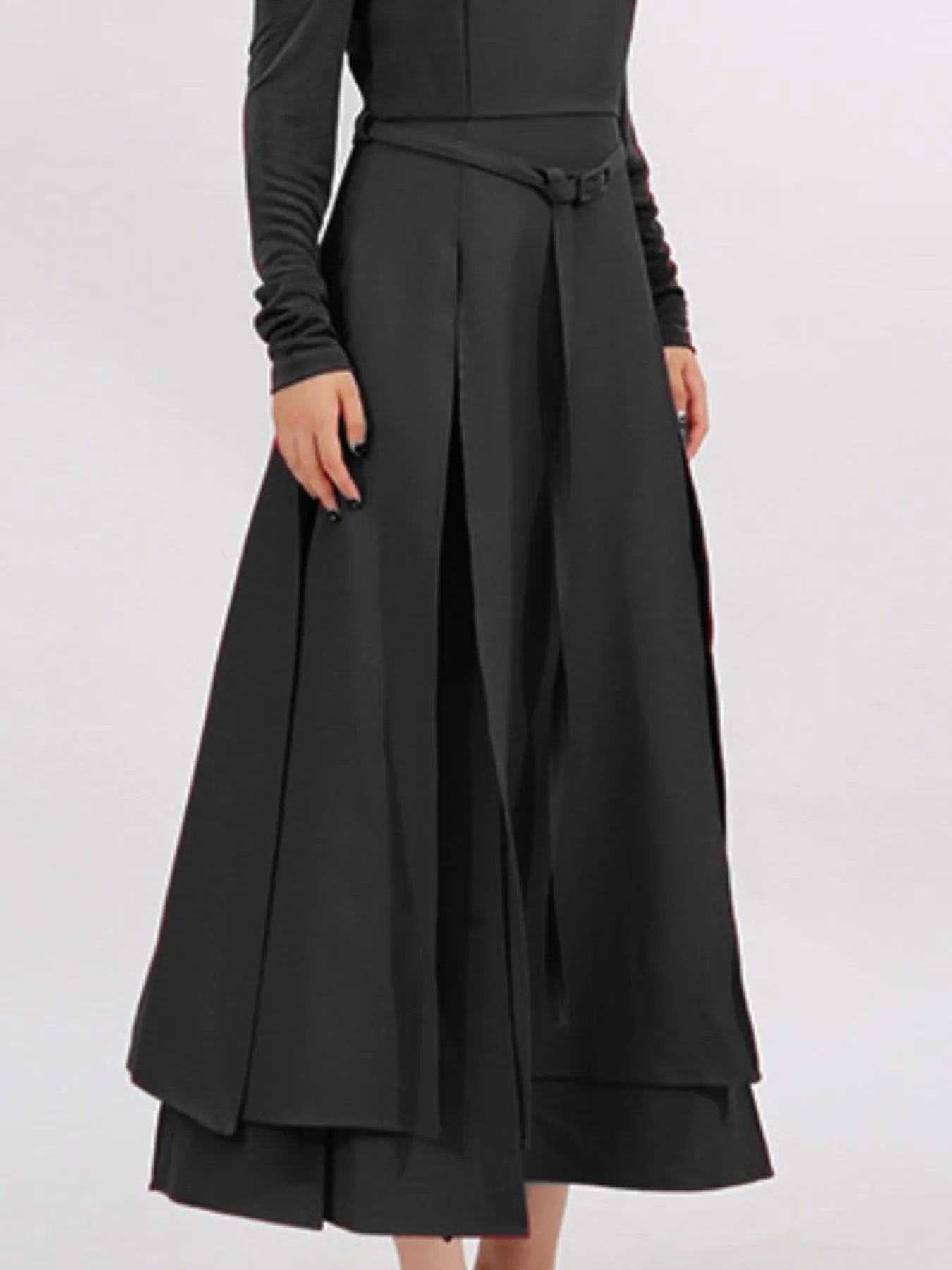 Ruched Slit Spaghetti Strap Long Sleeve Maxi Dress
