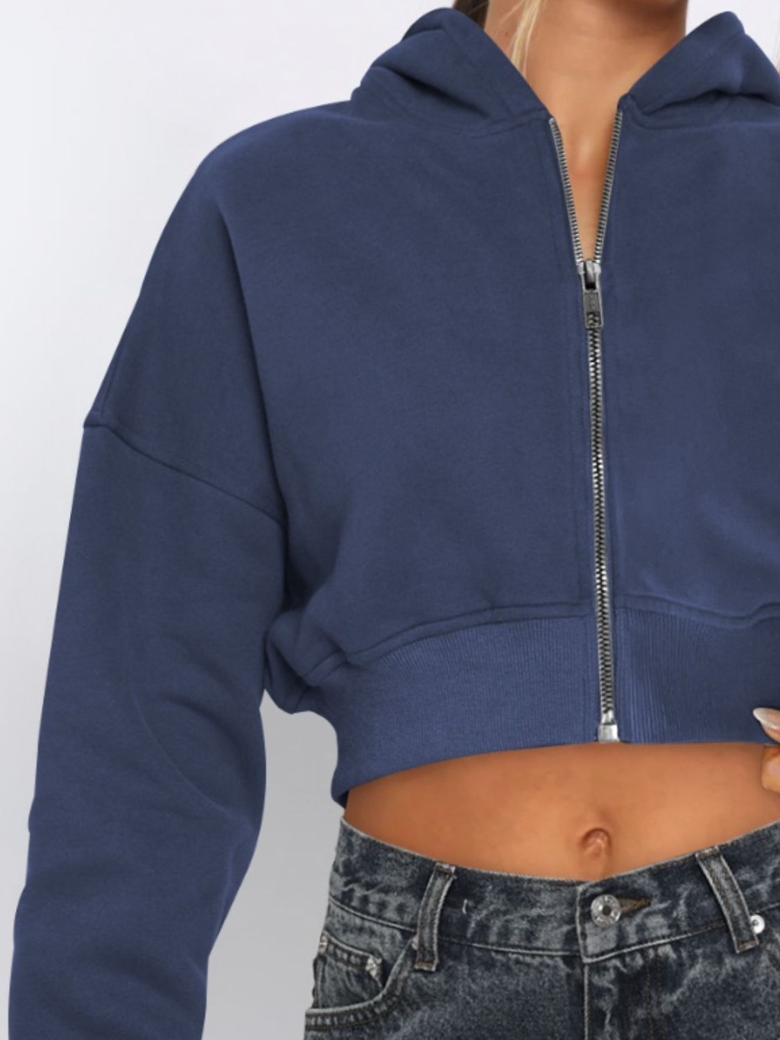 Zip-Up Long Sleeve Hooded Cropped Jacket