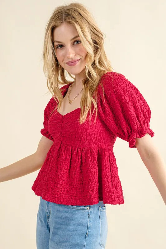 And The Why Textured Smocked Babydoll Top