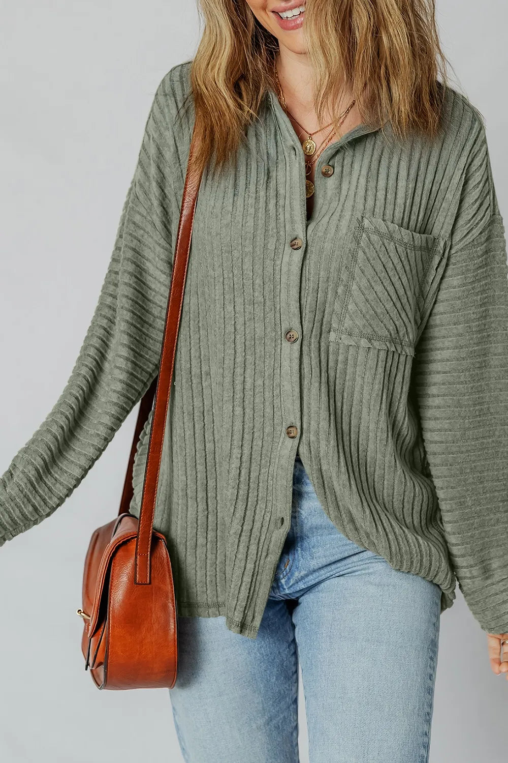 Ribbed Knit Button-Up Cardigan with Pockets Cozy Everyday Layer