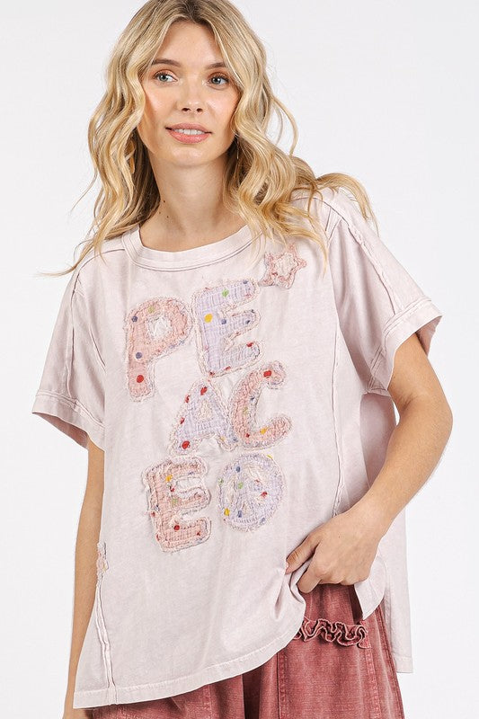 Mittoshop PEACE Graphic Round Neck T-Shirt Powder Pink