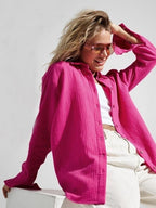 Textured Long Sleeve Collared Shirt - 100% Cotton