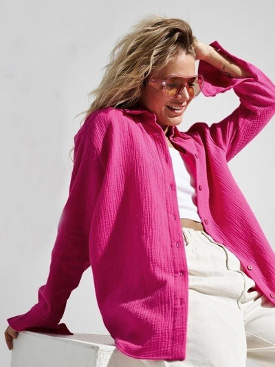 Textured Long Sleeve Collared Shirt - 100% Cotton