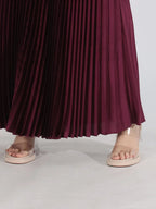 Elegant Button Up Long Sleeve Blouse & Pleated Skirt Two-Piece Set