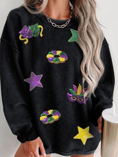 Sequin Round Neck Long Sleeve Sweatshirt - Sparkly & Chic