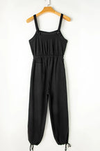 Knotted Straps Button Textured Drawstring Jumpsuit