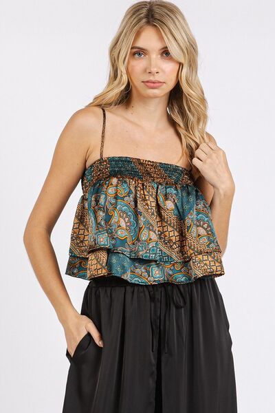 Mittoshop Paisley Patchwork Print Satin Ruffle Crop Cami