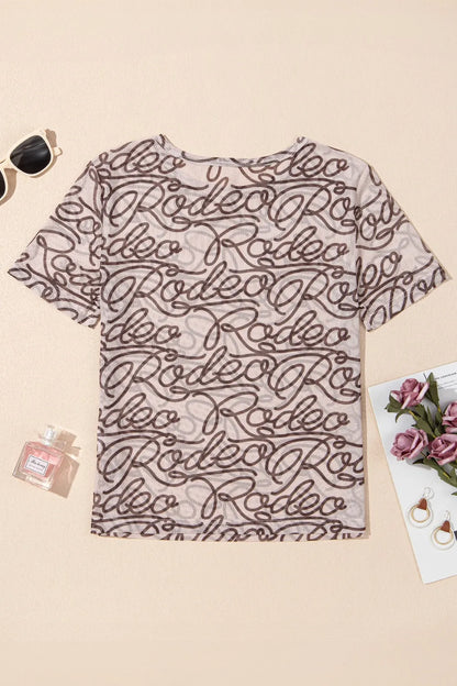 Printed Mesh Round Neck T-Shirt â€“ Sheer & Stylish Womenâ€™s Top