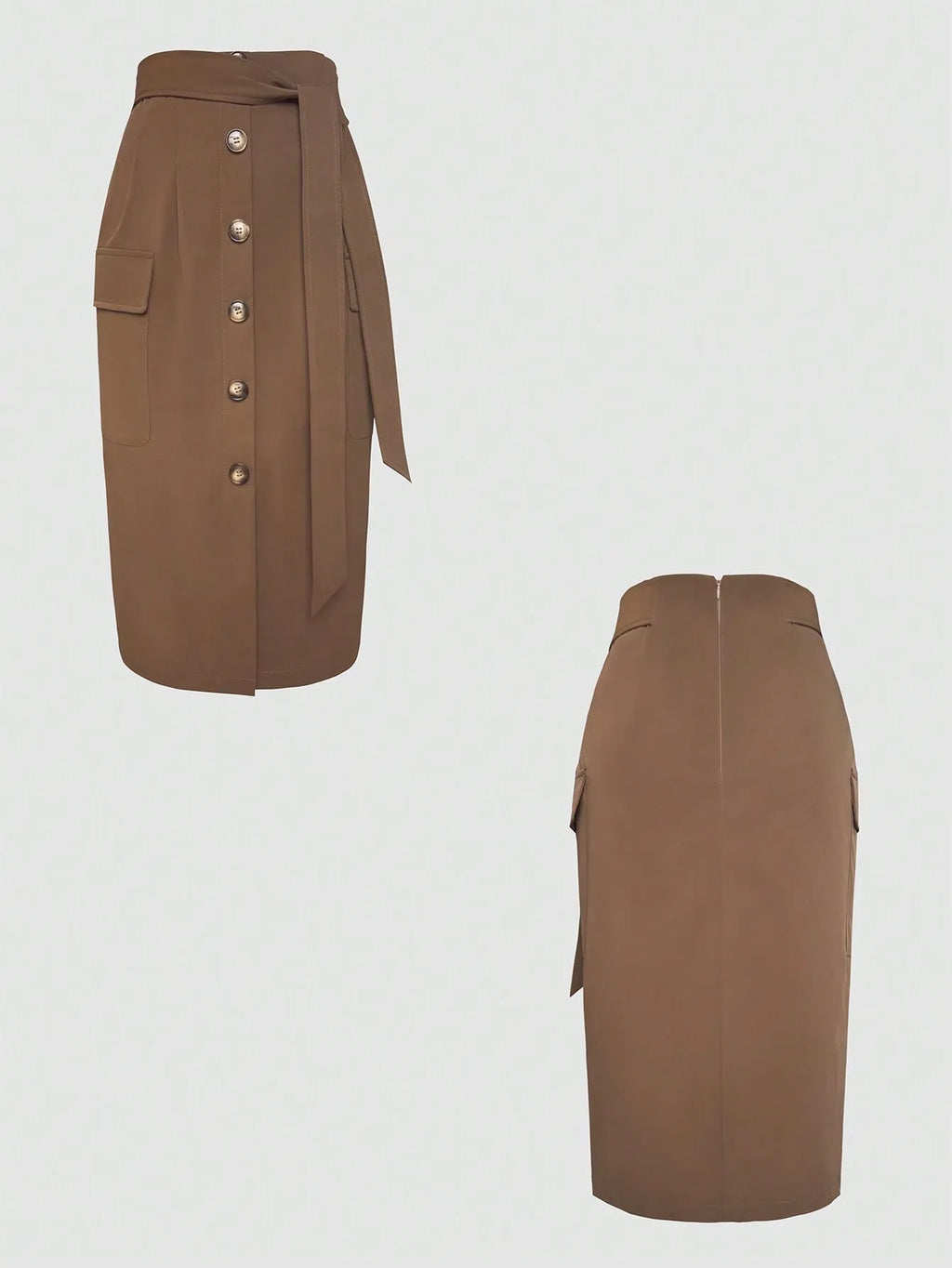 Button Detail Belted Cargo Skirt