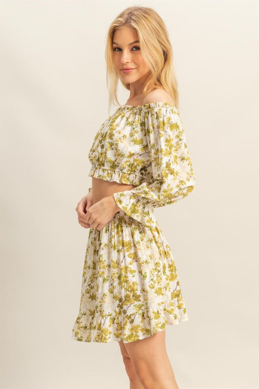 Floral Off-Shoulder Top & Skirt Set - Chic & Trendy