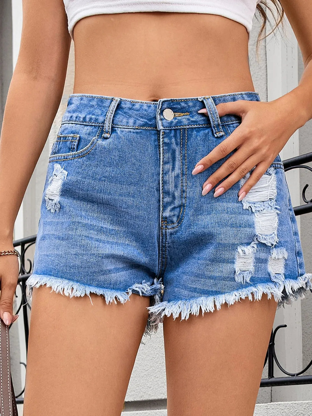 Edgy Raw Hem Distressed Denim Shorts
