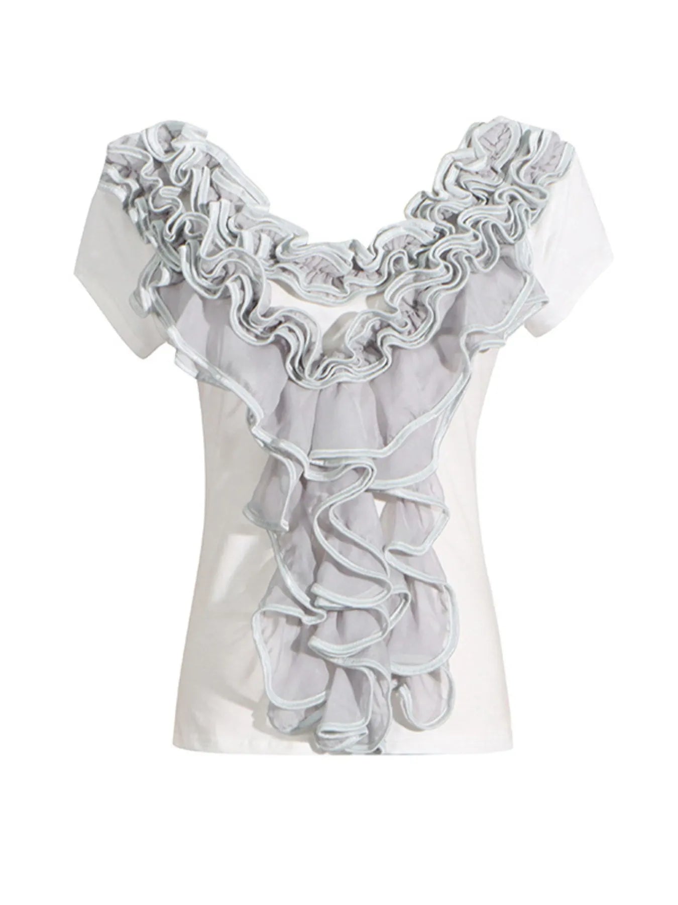 Elegant Ruffled Round Neck Short Sleeve Top