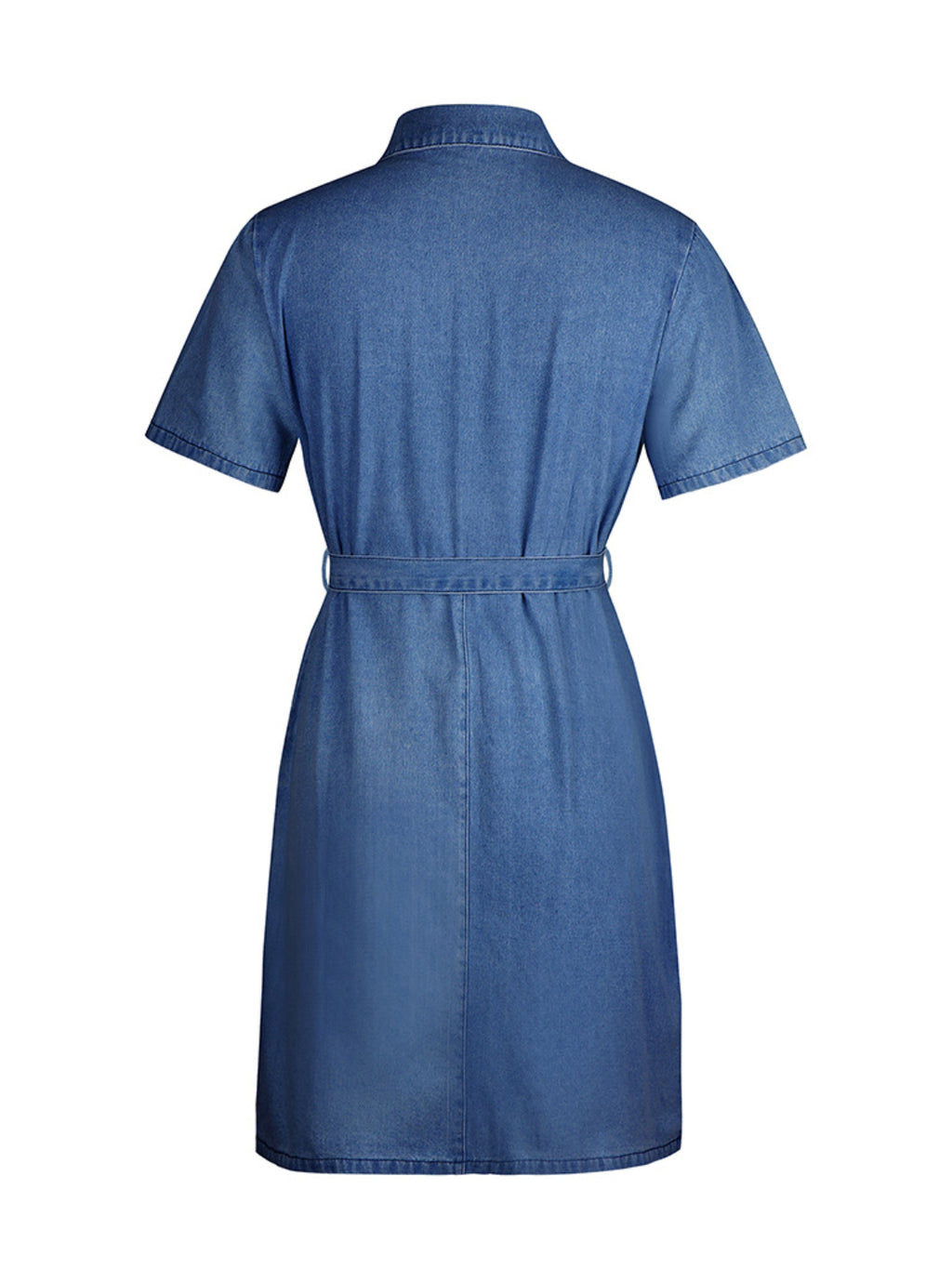 Zip Front Short Sleeve Denim Dress - Stylish & Functional