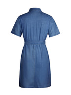 Zip Front Short Sleeve Denim Dress - Stylish & Functional