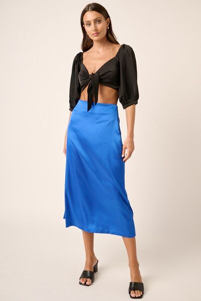 Mittoshop Satin Midi Skirt with Side Slit Sapphire