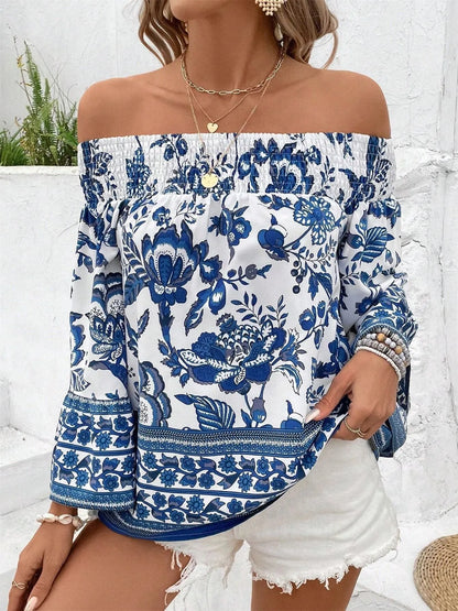 Off-Shoulder Floral Print Blouse