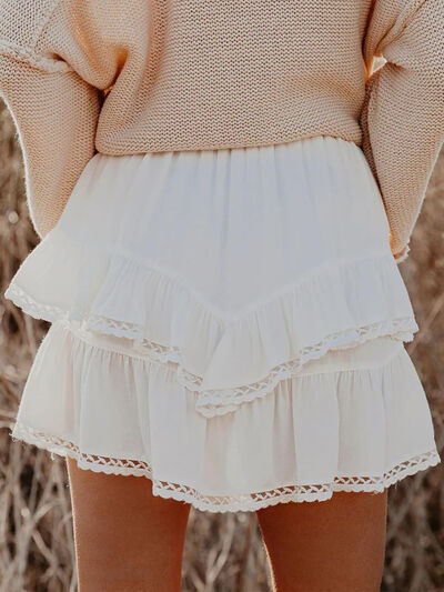 Elegant Lovelet Lace Detail Layered Skirt White