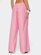Striped Drawstring Wide-Leg Pants with Pockets