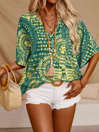 Printed V-Neck Half Sleeve Top - Stylish & Comfortable
