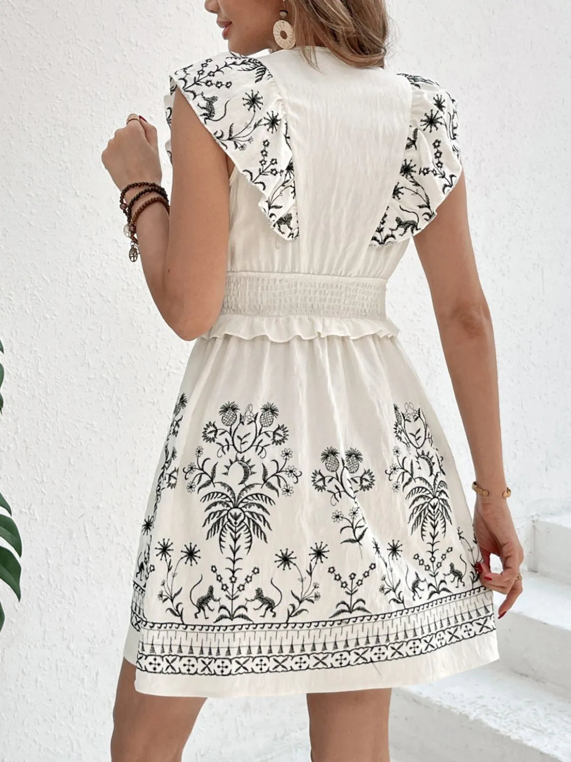Romantic Smocked Ruffled Cap Sleeve Mini Dress