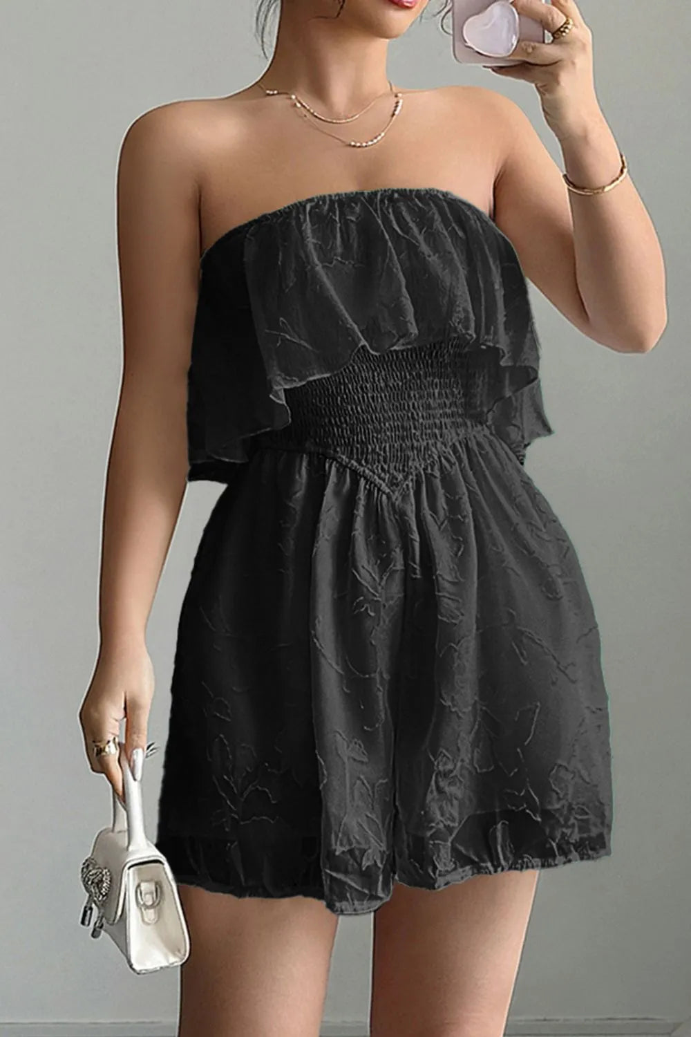 Strapless Ruffle Smocked Waist Romper