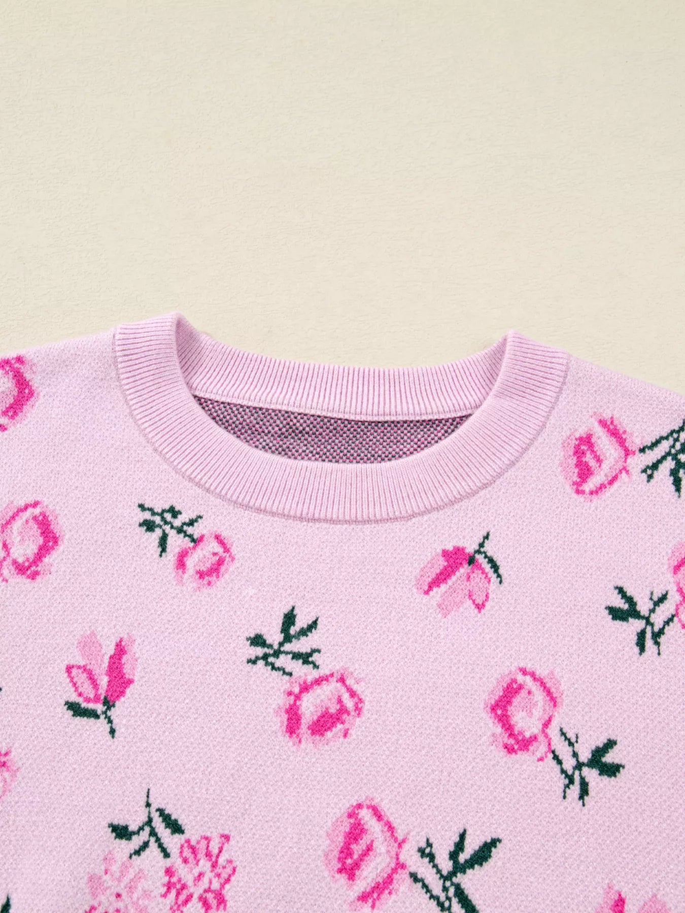 Floral Drop Shoulder Cropped Knit Sweater