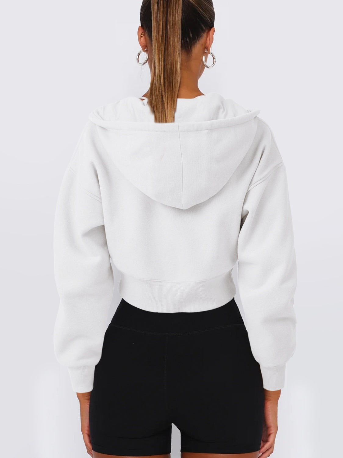 Zip-Up Long Sleeve Hooded Cropped Jacket