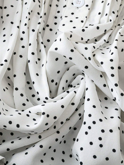 Polka Dot Ruffled Cap Sleeve Blouse - Chic & Feminine
