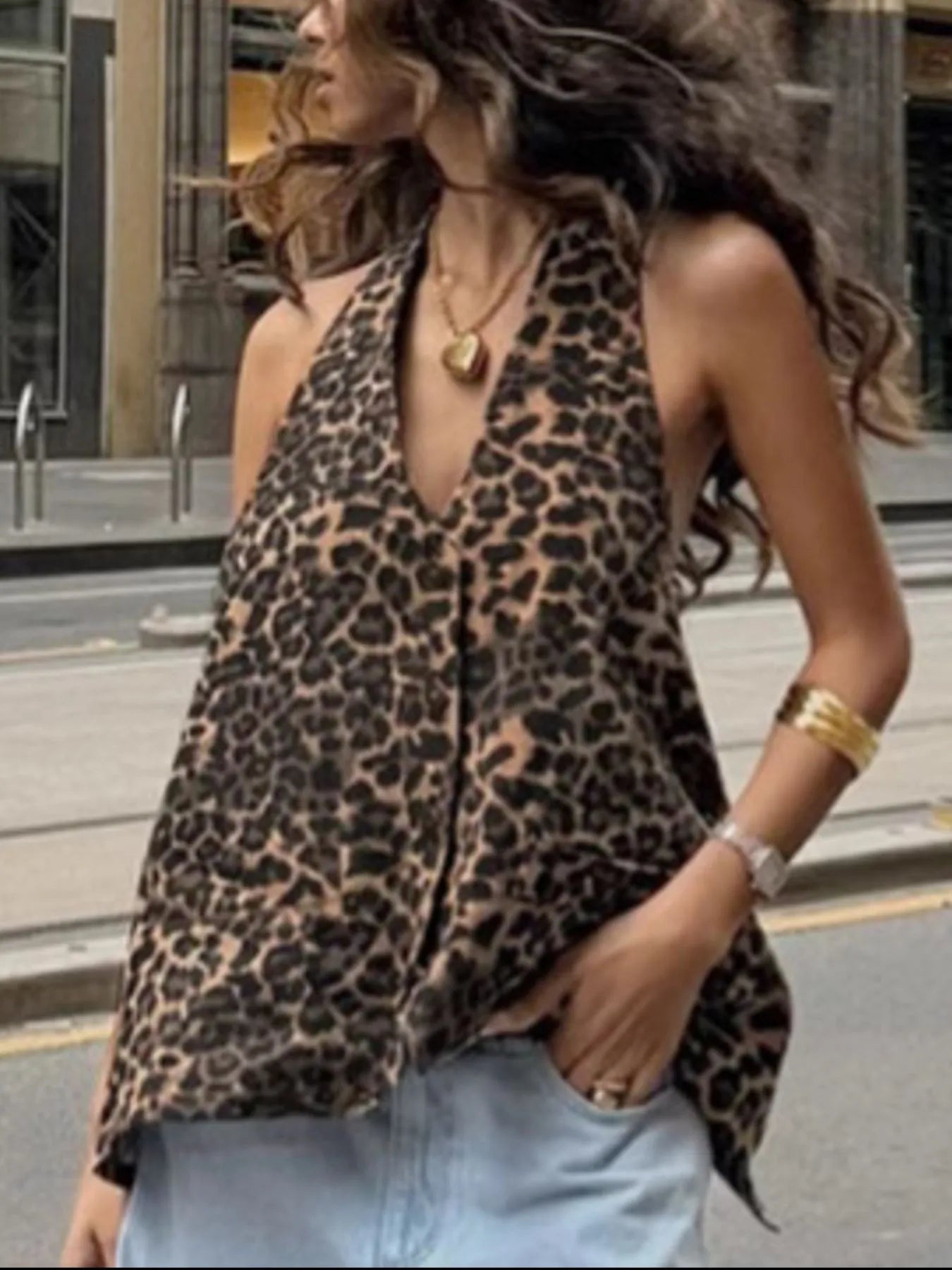 Leopard Print Halter Neck Cami Top
