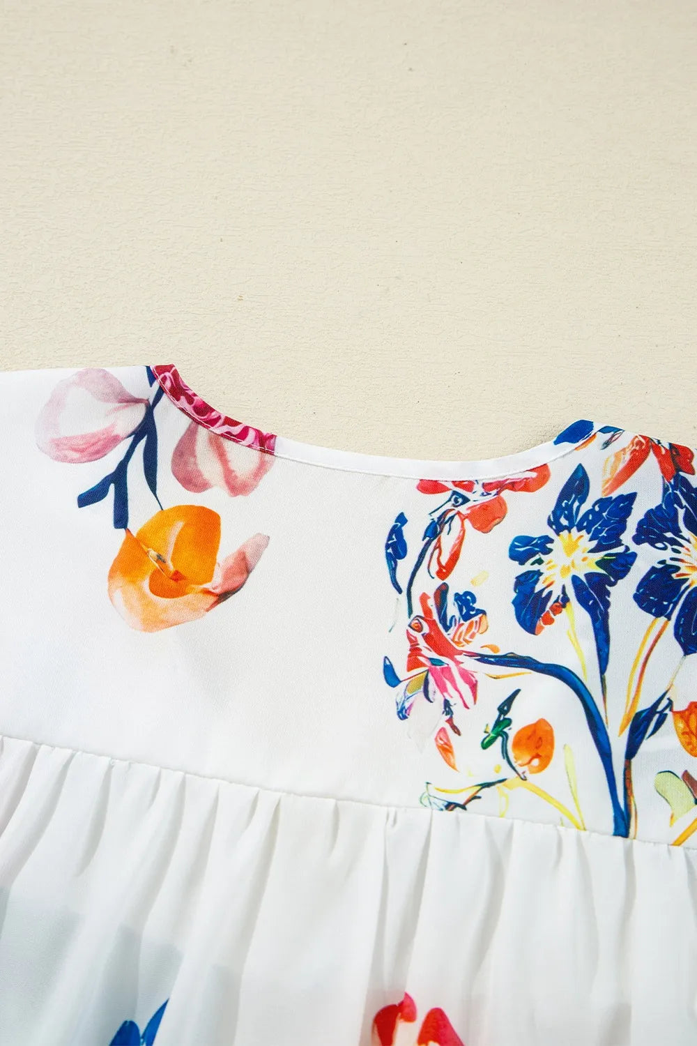 Boho Printed Tie Neck 3/4 Sleeve Blouse with Tassels