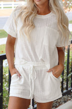 Textured Short Sleeve Top and Shorts Set - Stylish & Comfy