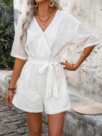 Tied Front Eyelet Romper - Chic & Lightweight