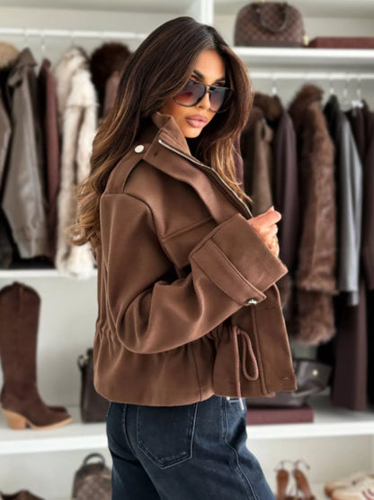 Drawstring Waist Cropped Utility Jacket