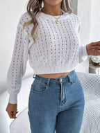 Cutout Back Openwork Knit Long Sleeve Sweater