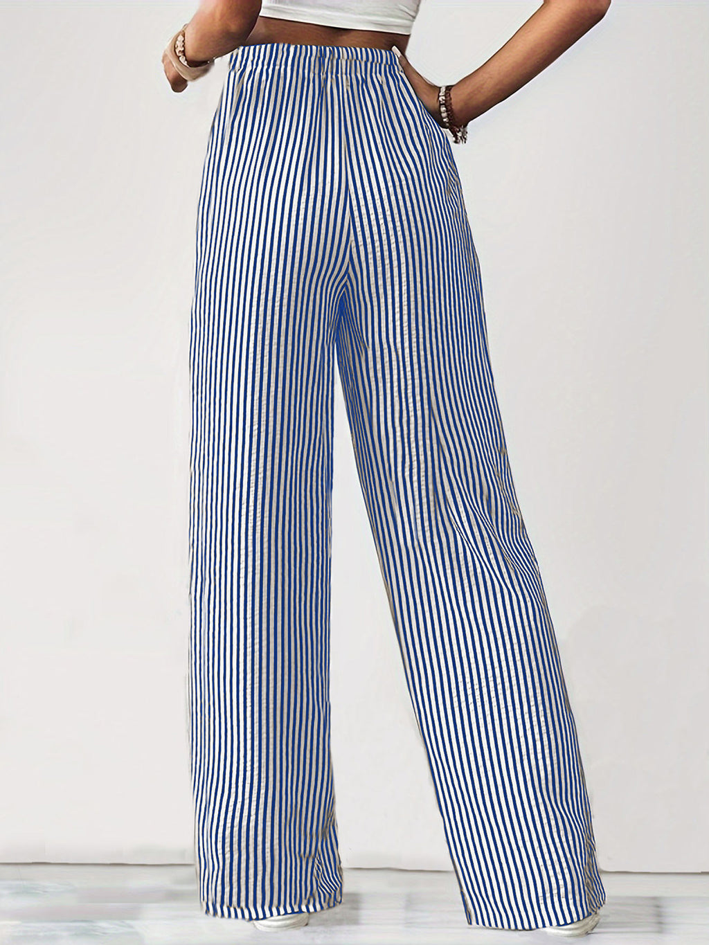 Drawstring Striped Elastic Waist Pants - Casual & Comfortable