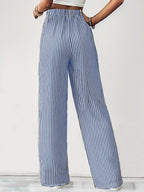 Drawstring Striped Elastic Waist Pants - Casual & Comfortable