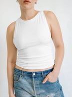 Asymmetrical Ribbed Back Crop Tank Top