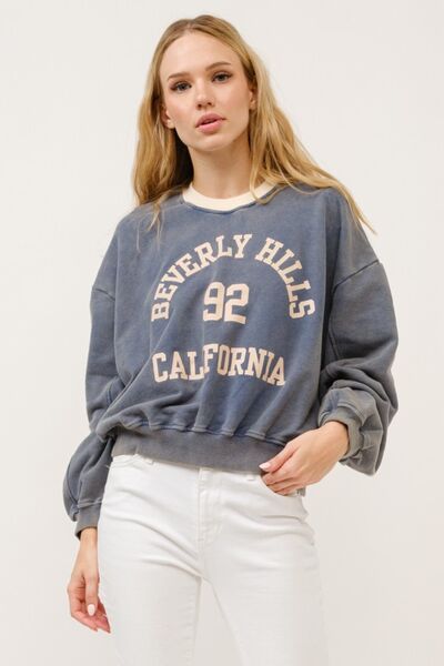 And The Why BEVERLY HILLS 92 CALIFORNIA Contrast Crop Sweatshirt Stone