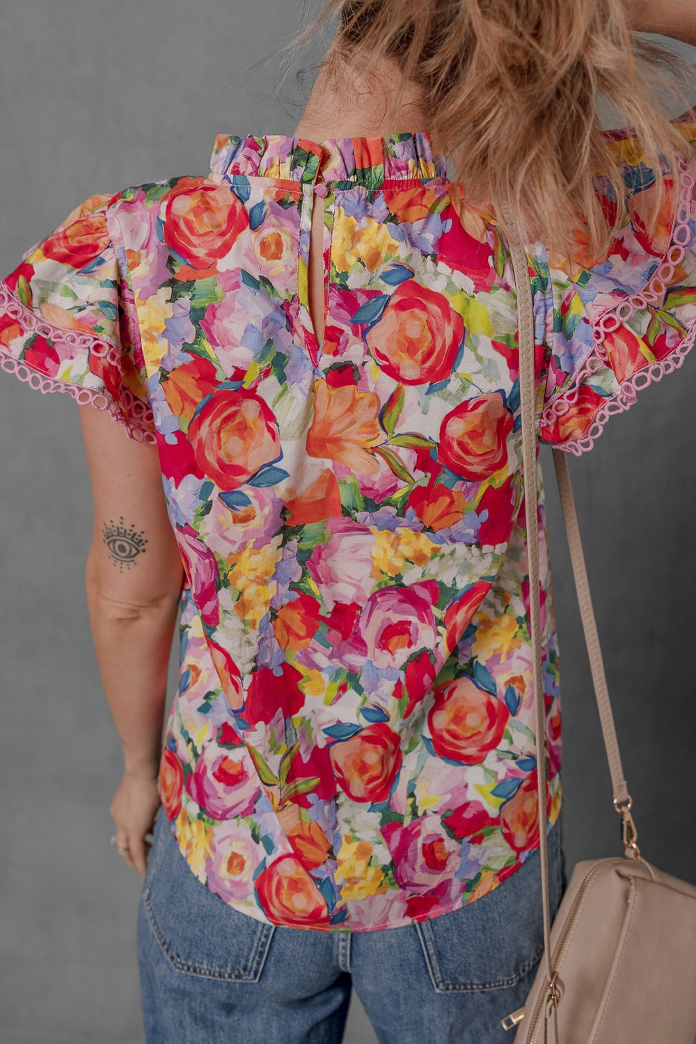 Lace Trim Ruffle Cap Sleeve Blouse - Feminine & Stylish