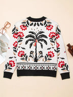 Floral Geometric Border Button-Down Cardigan