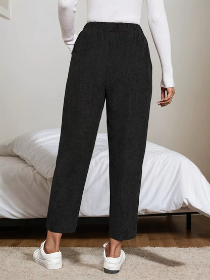 Comfort Fit Corduroy Elastic Waist Cropped Pants