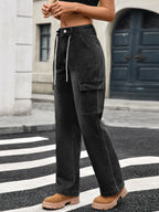 Drawstring Wide-Leg Cargo Jeans