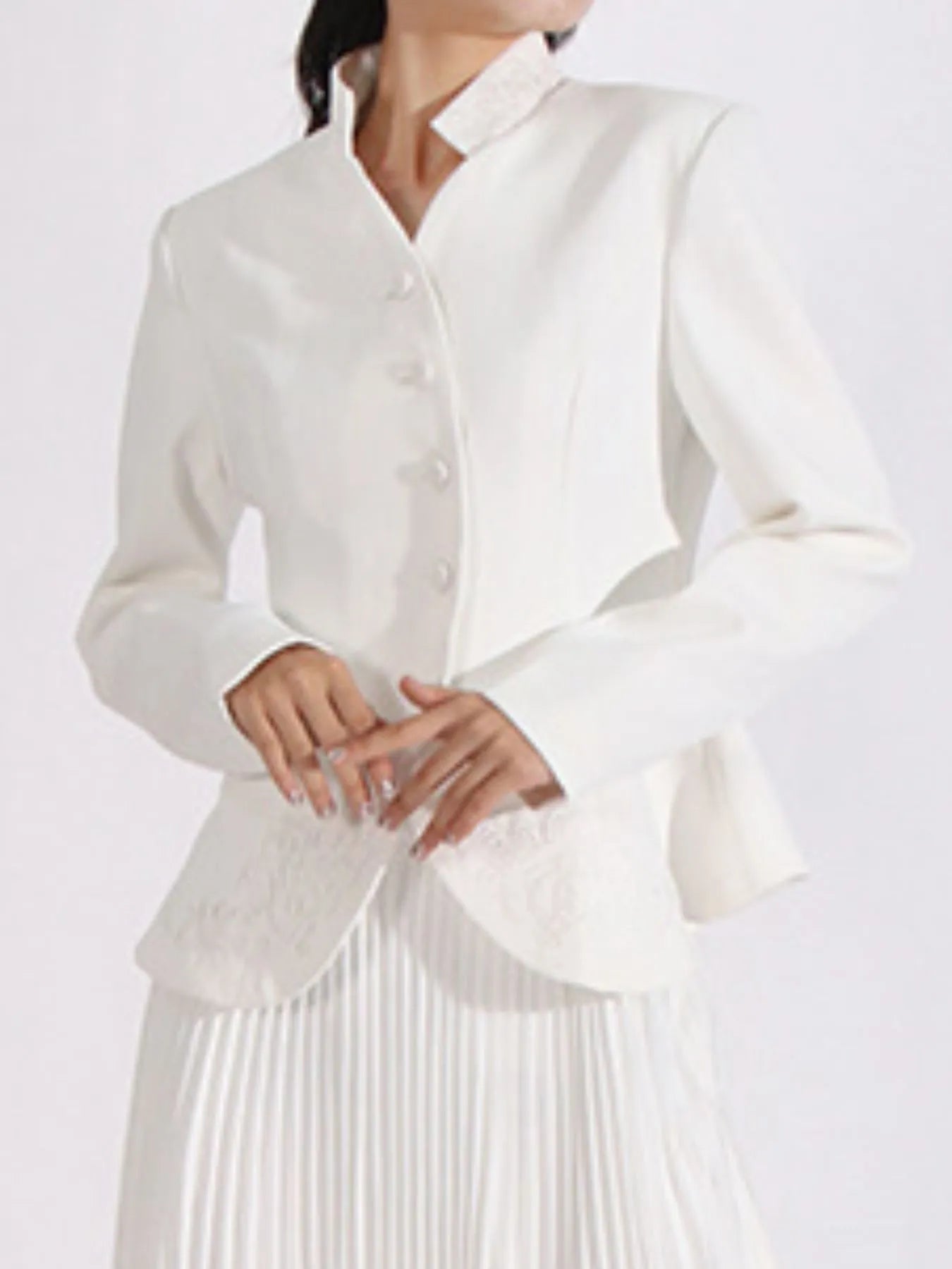 Elegant Button Up Long Sleeve Blouse & Pleated Skirt Two-Piece Set
