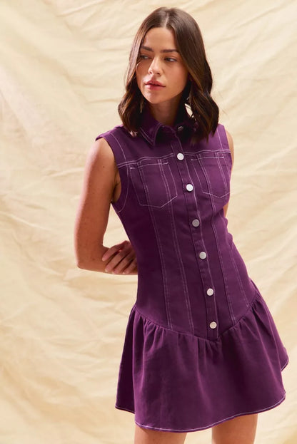 SO ME Sleeveless Collared Button-Down Mini Dress