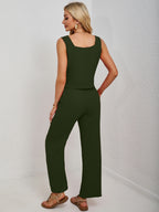 Square Neck Tank & Wide-Leg Pants Set - Chic & Versatile
